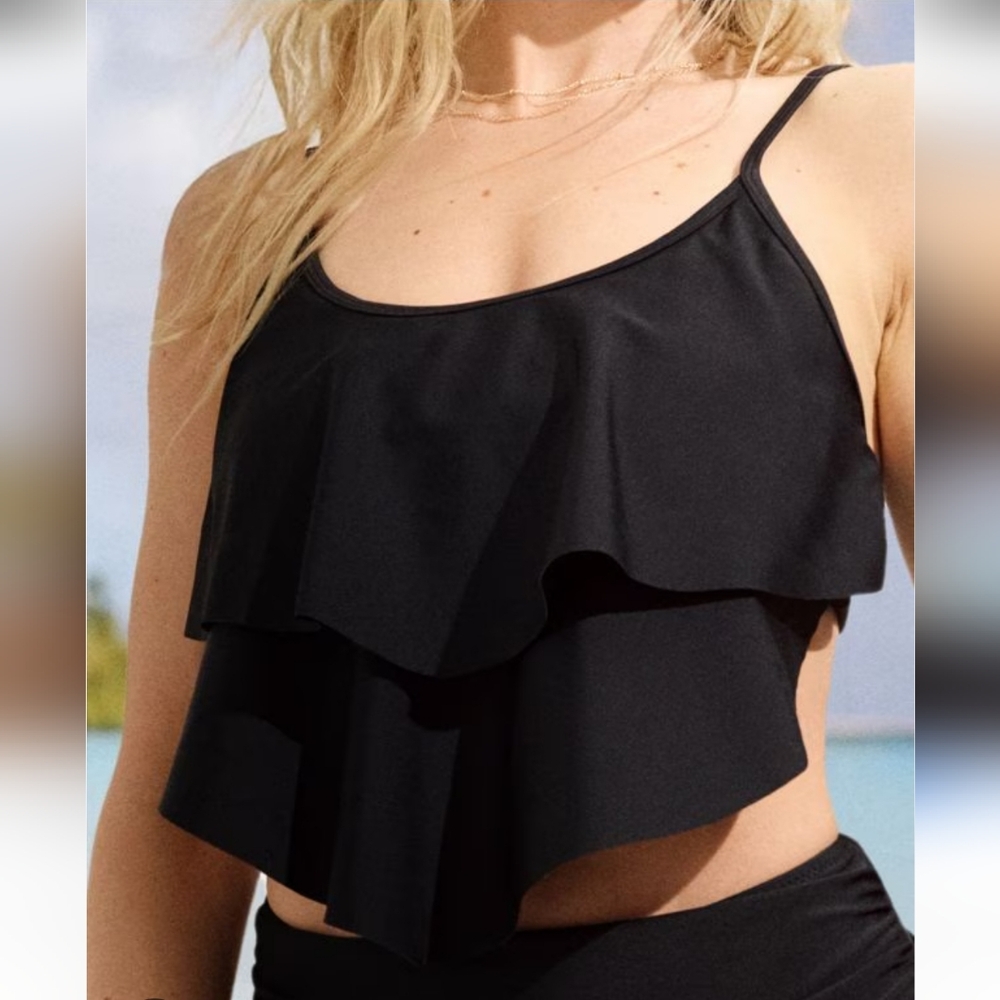 Beachsissi Women's Flowy Bikini Top with Adjustable Straps, Black, Size L